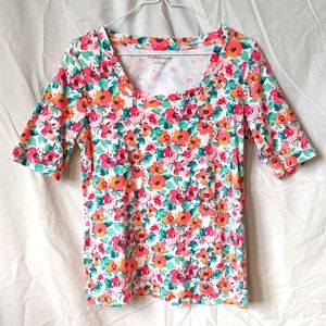 Croft & Barrow Green, Orange, & Red Floral Top